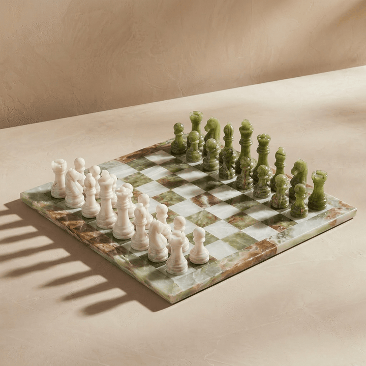 Marble Chess Set - Green Onyx & White