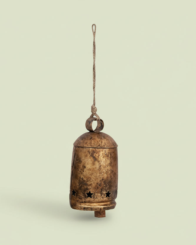 Metal Bell on Jute Rope with Star Cut-Outs