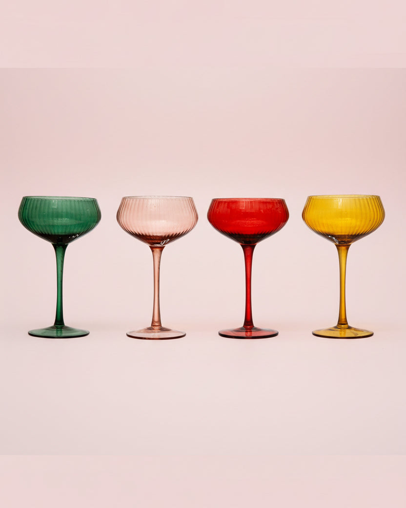 4-1/4" Round x 6-3/4"H 8 oz. Stemmed Champagne/Coupe Glass, 4 Colors