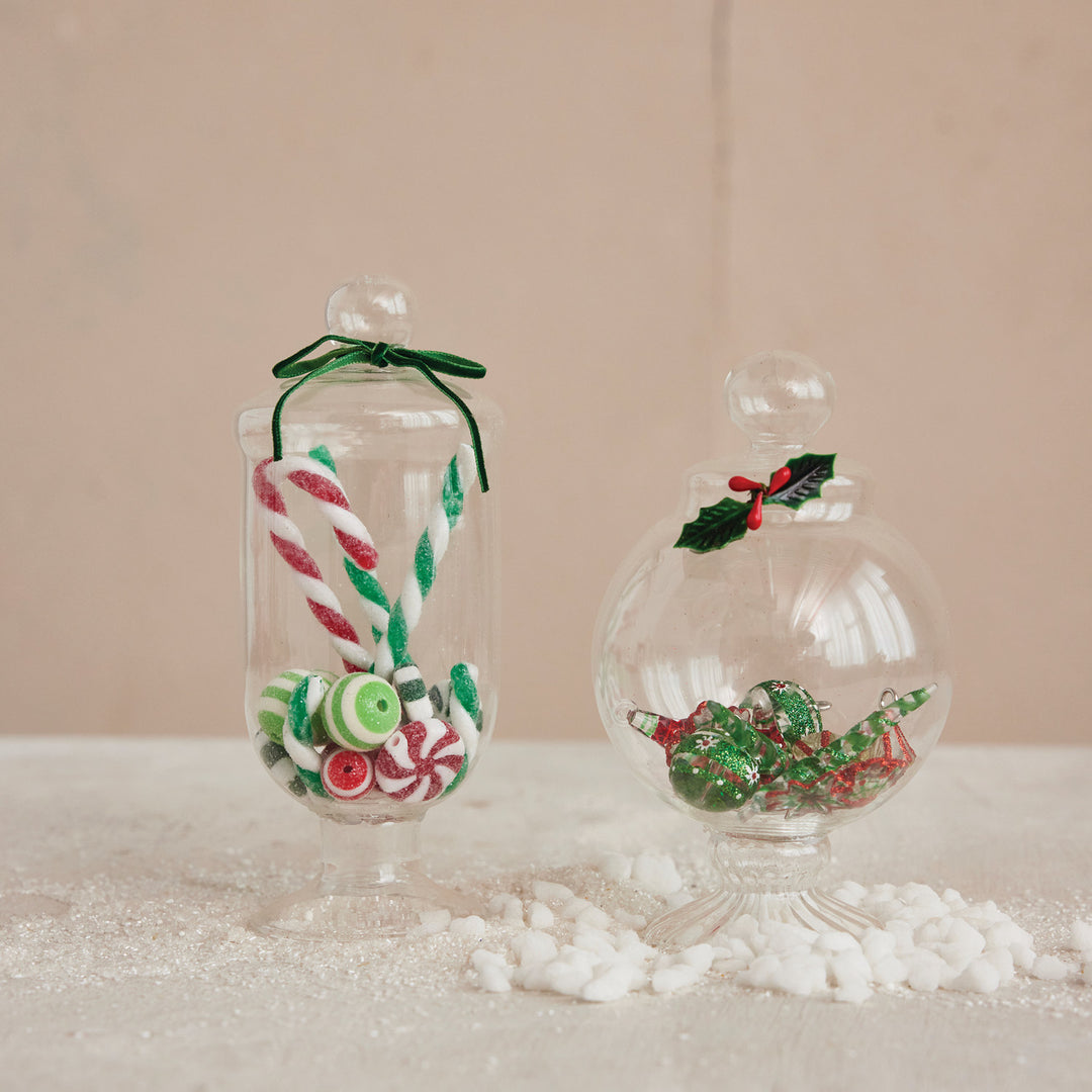 Glass Candy Jar Décor with Bow & Faux Candy Inside, 2 Styles