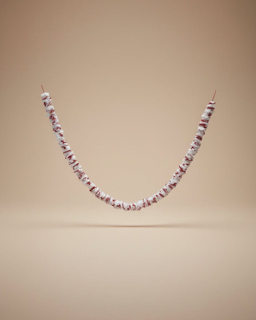 72"L x 2"H Fabric Garland with Stripes & Frayed Edges, White & Red