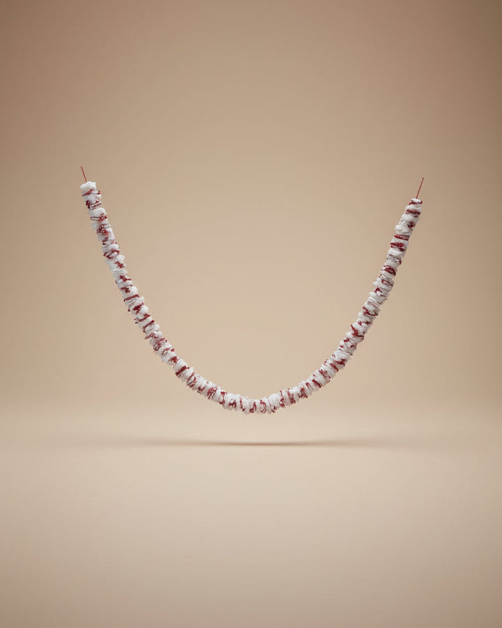 72"L x 2"H Fabric Garland with Stripes & Frayed Edges, White & Red