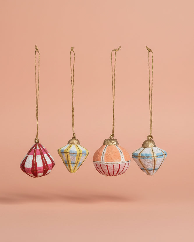 1-1/2"H - 1-3/4"H Handmade Paper Mache Ornament, 4 Styles