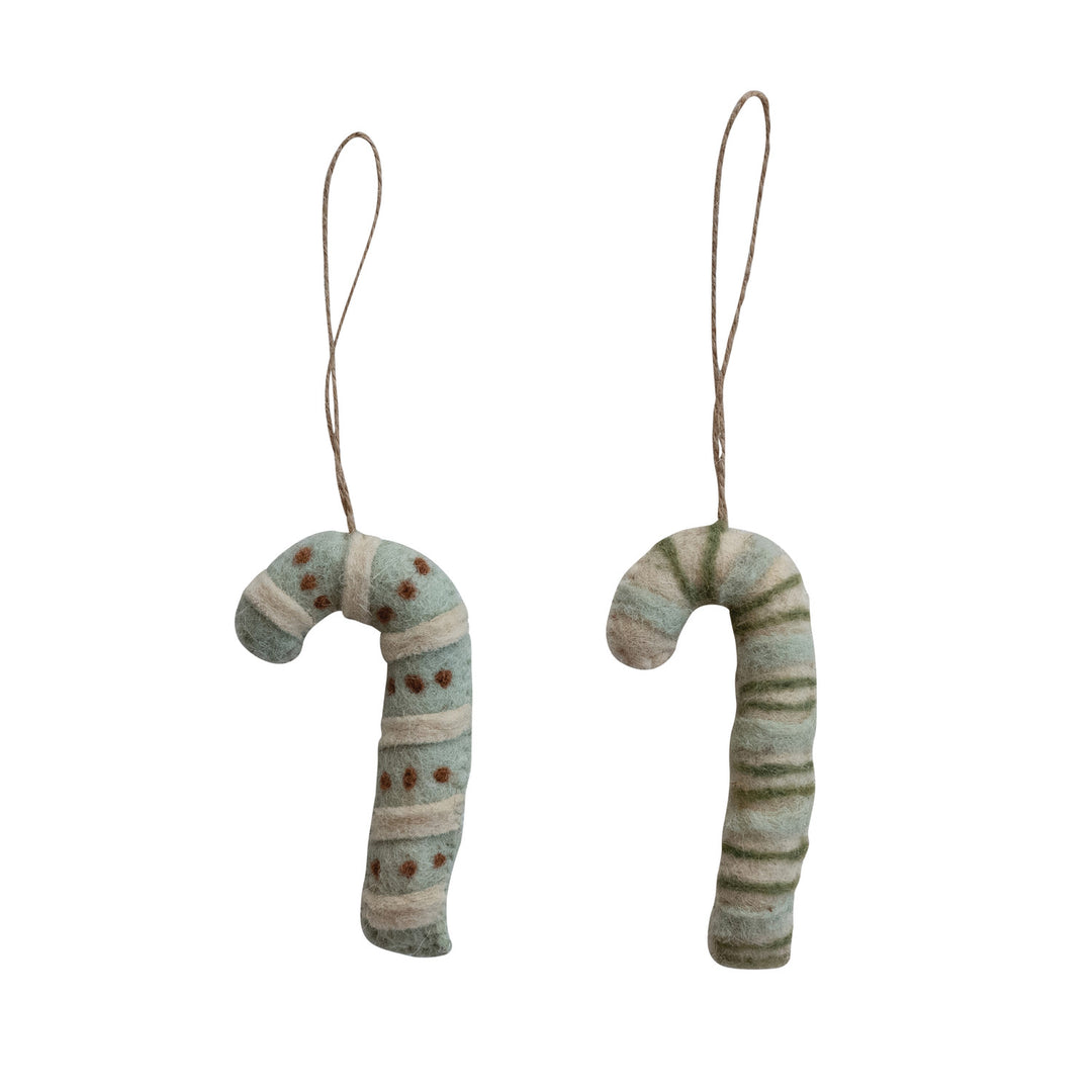 4-1/2"H Handmade Wool Felt Candy Cane Ornament, 2 Styles ©