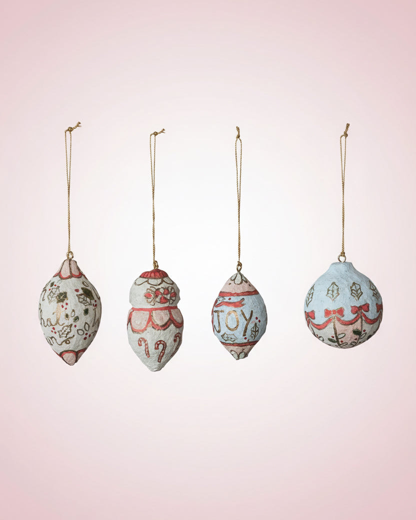 3-1/2"H Hand-Painted Paper Mache Ornament with Design, 4 Styles ©