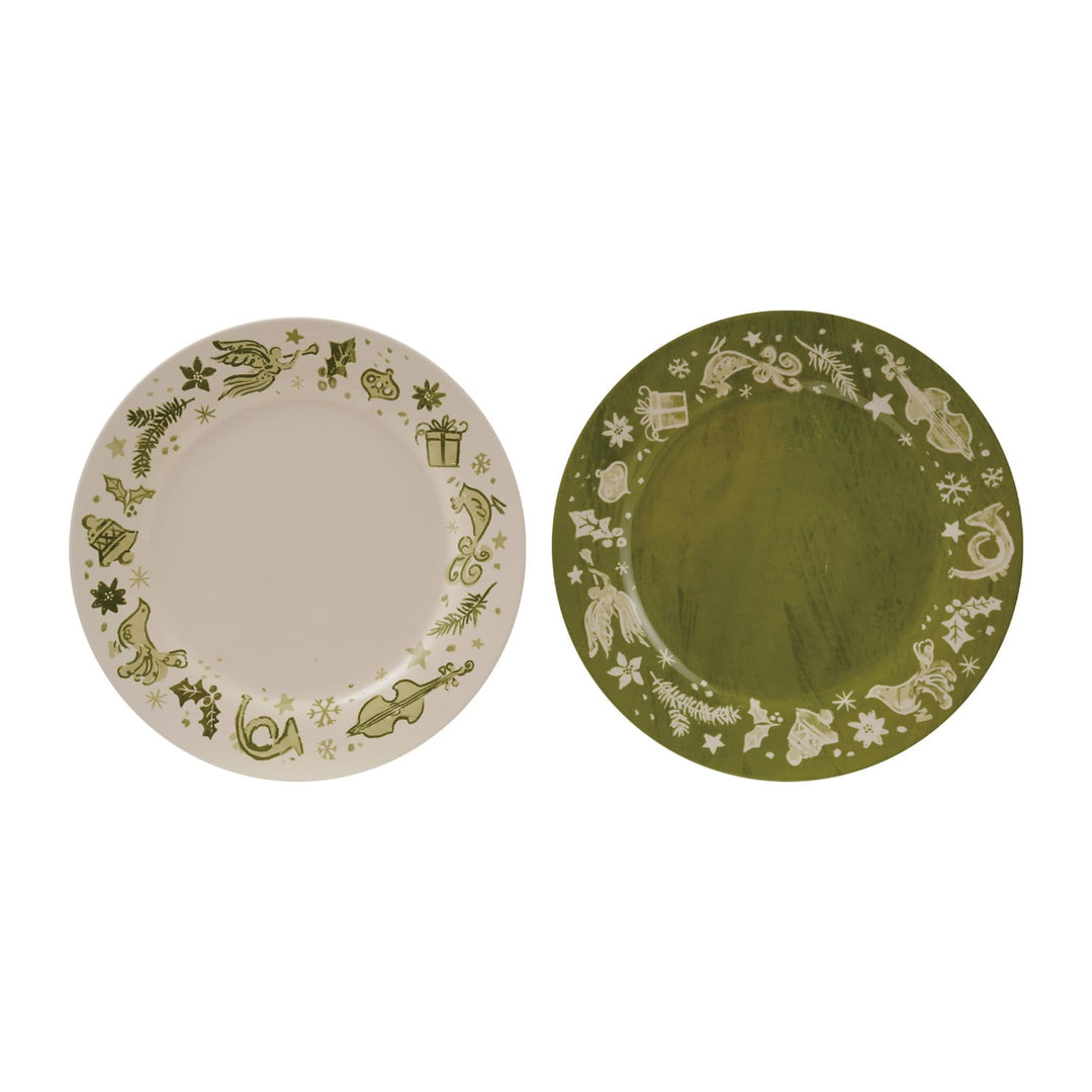 Stoneware Plate with Holiday Design, 2 Styles ©