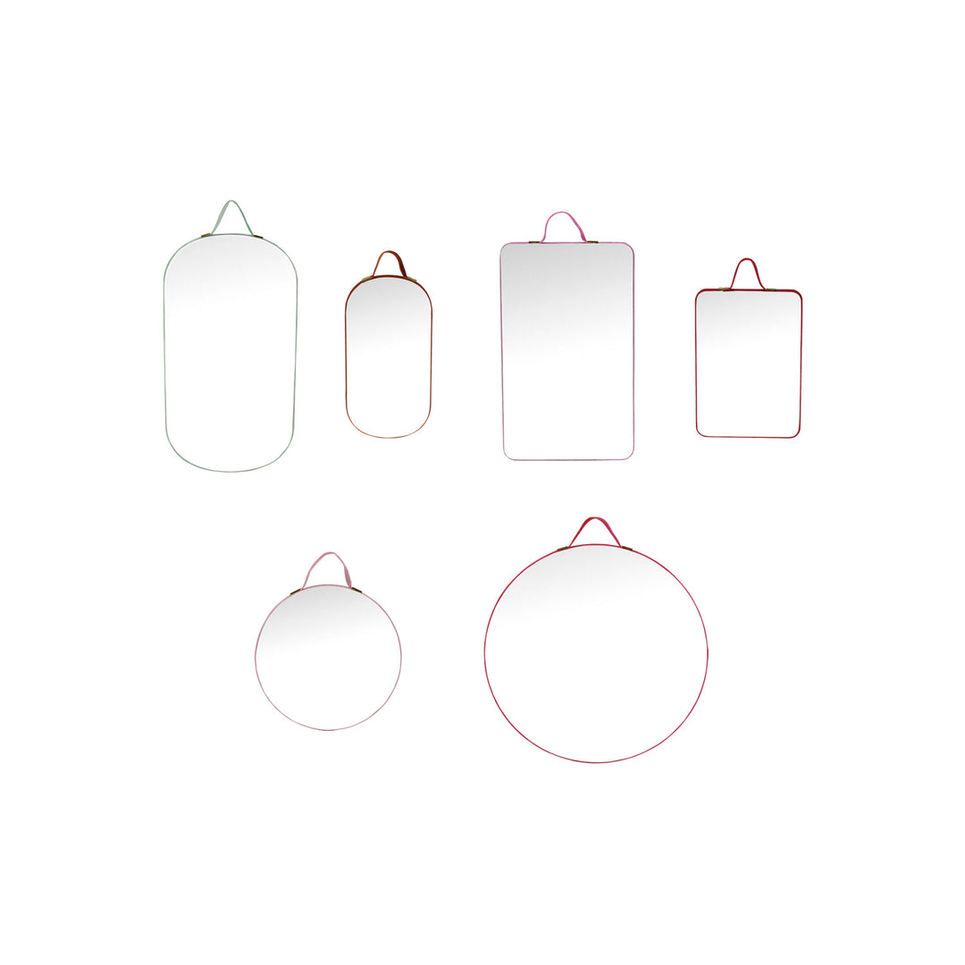 Velvet Framed Wall Mirrors with Hangers, Pink, Green & Red, Set of 6