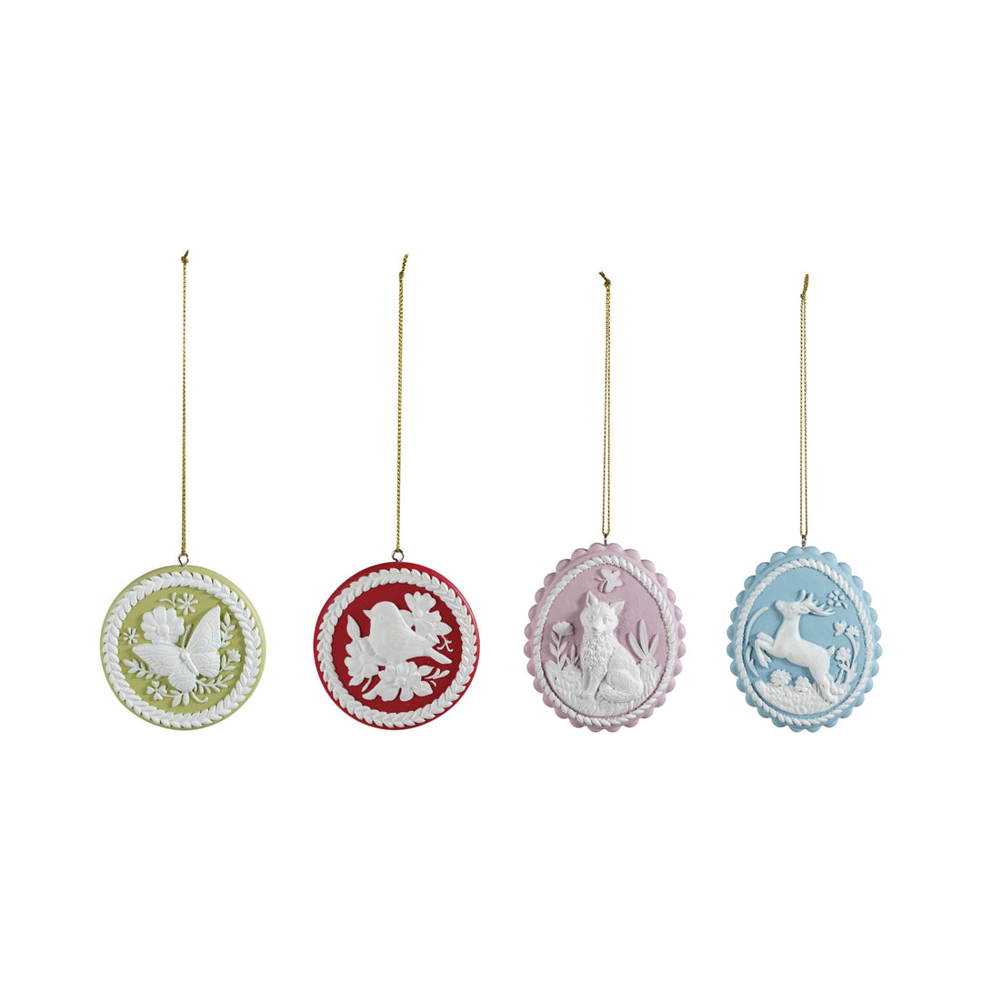 Resin Scalloped Intaglio Ornament with Animal & Botanicals, 4 Styles